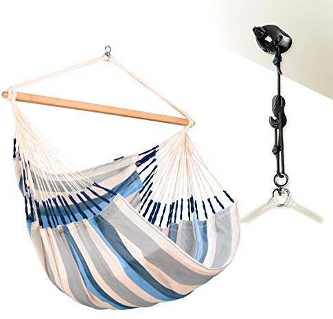 La Siesta® Domingo - komfort hängmatta stol med väder, funktionell fiber, kolumbisk tillverkning, stor yta, bambu stabilisator, avkoppling utomhus - havssalt, king size med fäste