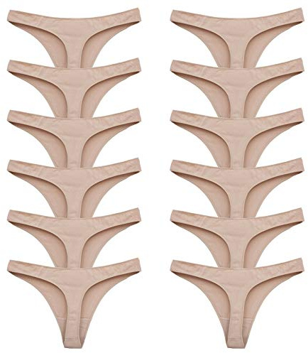 Toocool - Pack de 12 Tangas de Algodón para Mujer, Braguitas Elásticas, Tiras, 12 Unidades, Ropa Interior 368-12 [S-M, Beige]