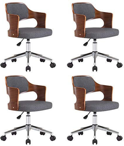 vidaXL Esszimmerstühle Drehbar 4 STK., Höhenverstellbar Drehstuhl Esszimmer, Esszimmerstuhl Küchenstuhl mit Rollen, Essstuhl Stuhl, Grau Bugholz Stoff