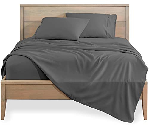 Bare Home Bed Sheet Set Double Size - Premium 1800 Ultra-Soft Hydro-Brushed Microfibre Sheets - Deep Pocket - 4 Piece Set - Fitted Sheet, Flat Sheet, and 2 Pillowcases (Double, Grey)