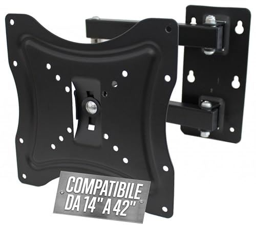 TEMPO DI SALDI Supporto TV Parete Orientabile in Metallo per TV e monitor da 14 a 42, Supporto Monitor Muro supporta attacchi VESA 75x75, 100x100, 200x100 e 200x200 mm, Staffa Tv 42 Pollici
