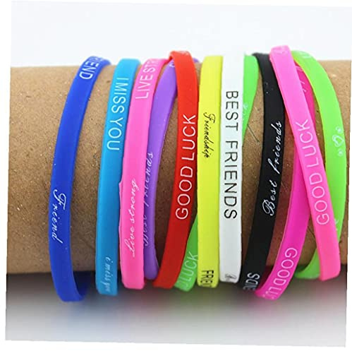 Ruluti Lotes 20 unids Mezcla Letras Letras impresión Pulsera de Silicona Pulsera 5mm Goma elástica Amistad Pulseras Hombres Mujeres joyería