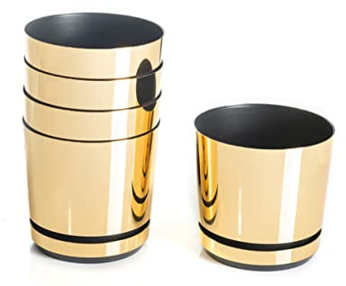KORAD Ensemble de 5 Pots avec Soucoupe d'un diamètre de 12 cm, Motif 011 - Or Brillant ; Glamour ; Moderne, Haute Brillance, Style Classique, Rustique, loft, pour Plantes, Herbes.