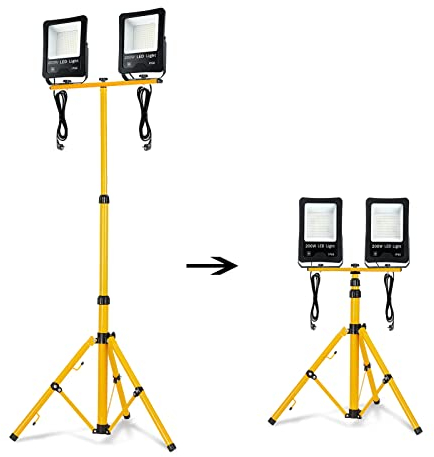 NAIZY Foco de Construcción LED 200W*2 16000LM Proyector LED con Trípode y Cable 3M a Prueba de Agua IP66 para Garaje de Obra Interior y Exterior (2 * 200W Blanco Frío + Trípode)