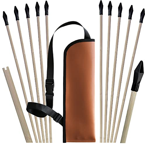 Ora-Tec 10x Kinder Bogenschießen Bambus Gummispitze Ersatzpfeile und Pfeilköcher - sichere 53cm Lange Bambuspfeile für Schießbogen - Indoor Outdoor Bogenpfeile Schießpfeile (Pfeile + Köcher)