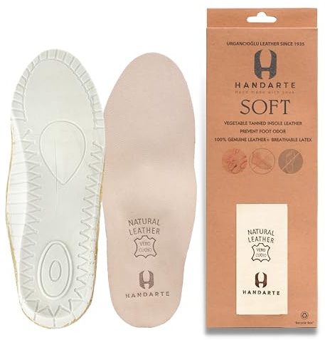 HANDARTE Leather Orthopedic Shoe Insoles for Men | Padded Comfort Inserts - Odor Eaters Shoe Soles | Anti Sweat & 100% Natural Goatskin (Size UK 9 | EU44)