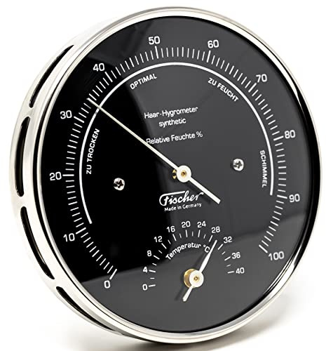 Fischer 122.01.06HT - Wohnklima-Hygrometer, Raum-Thermometer - 103mm Edelstahl-Luftfeuchtigkeitsmesser - Made in Germany