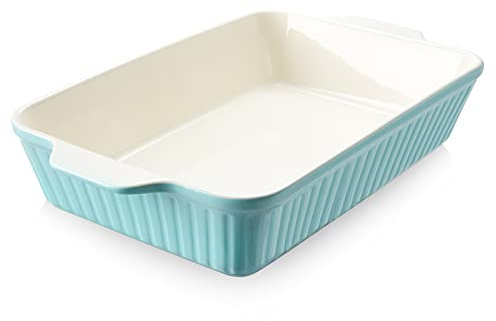 DOWAN 9x13-inch Baking Dish, Deep Casserole Dishes for Oven, Lasagna Pan Deep,135 oz Ceramic Baking Pan with Handles, Oven Safe for Baking, Home Decor Gift, Blue
