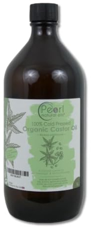Cold Pressed Organic Pure Castor Oil 1 litre, Glass Bottle, Vegan, BP Grade, Hexane Free, Non-GMO