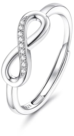 Adramata Ring Silber 925 Damen Verstellbar Silberringe für Damen Stapelbare Infinity Kreuz Ringe Frauen Glänzend Silber Verlobungsring Eheringe Engagement Ring Geschenke für Frauen