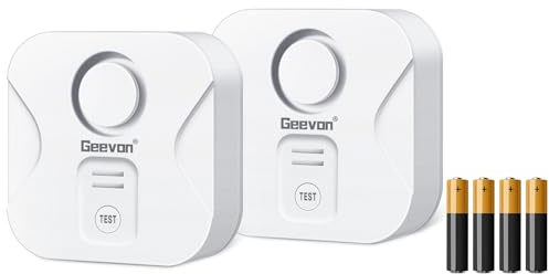 Geevon 2 Pack Water Leak Detectors for Home, 100dB Loud Water Alarm Sensor Leak Detection with Drip Alert for Basements, Laundry Rooms, Kitchen, IP56 Waterproof(Battery Included)