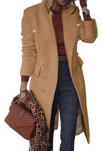 IDEALSANXUN Wool Coats for Women Fall Winter Dress Peacoat Long Trench Coat Double Breasted Blazer Jackets Overcoat, Camel, L
