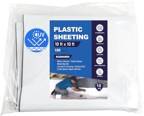 Barriera al vapore spaziale strisciante, Pellicola da 10 mil, 10 'x 10', Copertura barriera al vapore per incapsulamento dello spazio di scansione, Rivestimento in plastica spessa, Pellicola Panda in