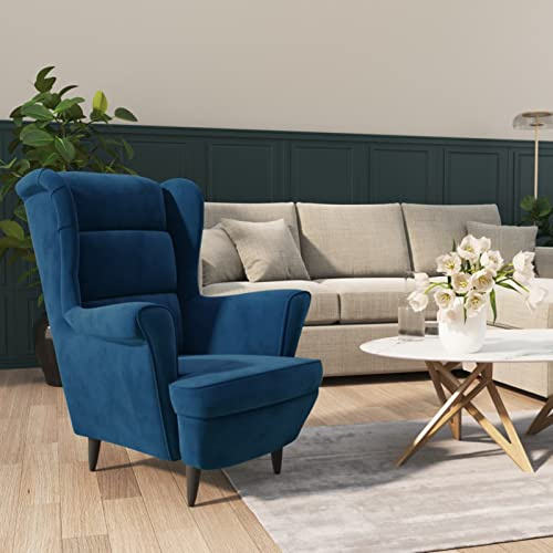 IKAYAA Butaca Viena, Sillón Escandinavo, Relax Orejeras Escandinavo Tapizado en Terciopelo. Butaca para Salón o Dormitorio. (Blanco Crema)