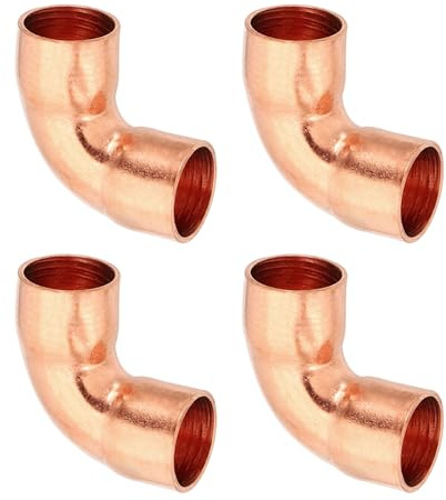 PATIKIL 3/8 ID 0.8mm Thick Elbow Copper Fitting, 4Pcs 99.9% Pure Copper Pipe Fitting 90 Degree Short Radius Tube Connector Sweat Solder for HVAC Refrigeration System
