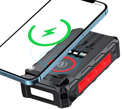 Generisk trådlös uppladdningsbar bärbar laddare – externt solbatteri, vevbatteri med LED-lampa – med inbyggt SOS-larm och kvast för cyklister vandringar