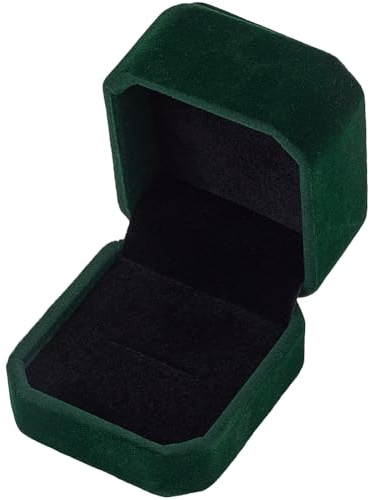SUNNYCLUE Dark Green Ring Box Stud Earring Box Small Mini Velvet Antique Vintage Necklace Rings Jewellery Keepsake Boxes Case Packages for Women Men Wedding Proposals Ceremony Travel Gifts Supplies