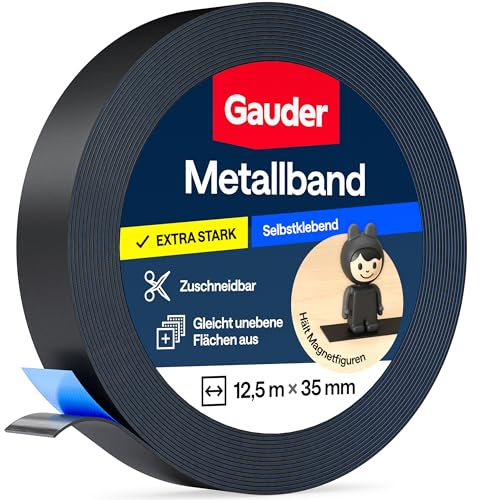 GAUDER Självhäftande metallband - Magnetisk hållarband för Tonie®-figurer & hyllor - Järnband & ferromagnetiskt band för pyssel och organisering (12.5 m x 35 mm - svart)