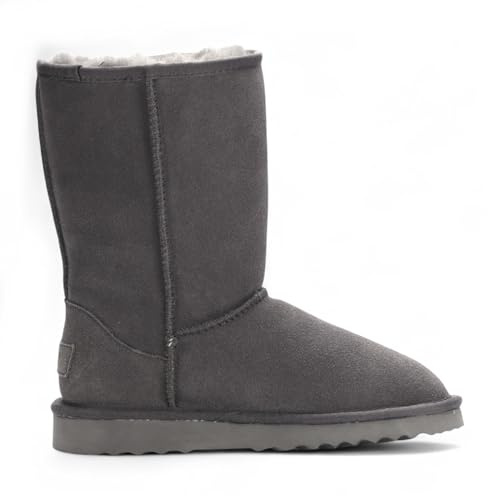Infinity Leather Women’s Sheepskin Chestnut Suede Mid Calf Boots – Dusk | Slip-On Fur Lined Winter Booties | Warm Outdoor Non-Slip Sole | Cozy Cold Weather Footwear