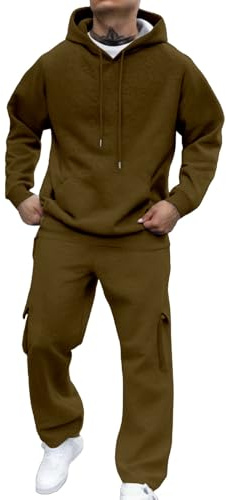 Générique Ensemble de survêtement uni à Capuche pour Homme - Sweat à Capuche - Pantalon - Loose Décontracté - en Polaire Chaude - Coupe ajustée - avec Cordon de Serrage et Poches Avant