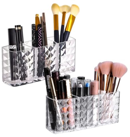 2PCS Compartments Crystal Makeup Brush Holder 18.9x5.1x8.1cm