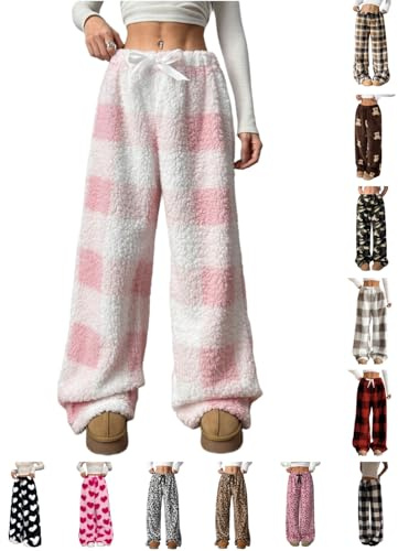 Pyjamasbyxor dam flanell pyjamasbyxor Y2K långa fleecebyxor med fickor pyjamasbyxor bekväma termobyxor mysiga gosiga gosiga gosiga sportbyxor hem casual vinter varma plyschbyxor