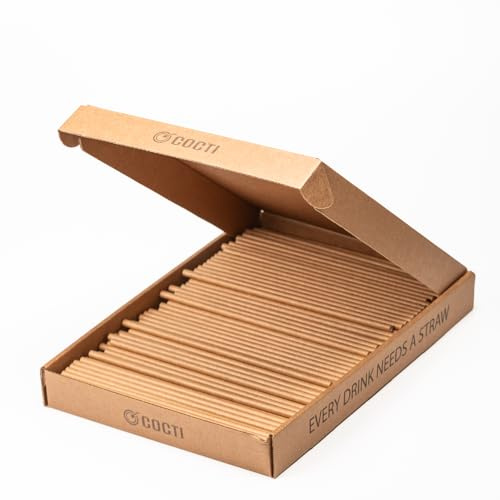 Cocti papperssugrör – otroligt hållbara sugrör! 100 % biologiskt nedbrytbar, utan irriterande papperssmak, lämplig för kalla drycker – 200 mm x 6 mm, brun, 300 st.