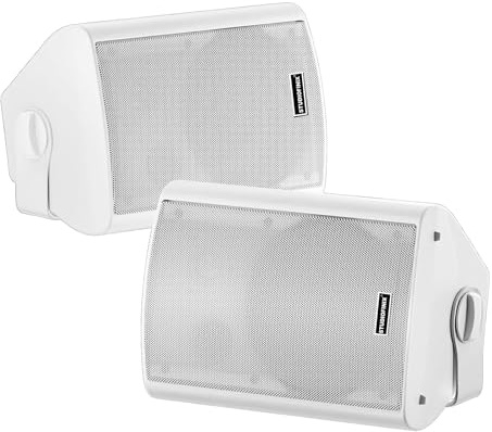 STUDIOFINIX 4 Inch 200W Indoor/Outdoor Bluetooth 5.1 Waterproof Wall-Mounted Speakers, Wireless Multi-Speaker Sync with IR Remote, for Patio, Garage, Home, Backyard(401BLE,White,Pair)