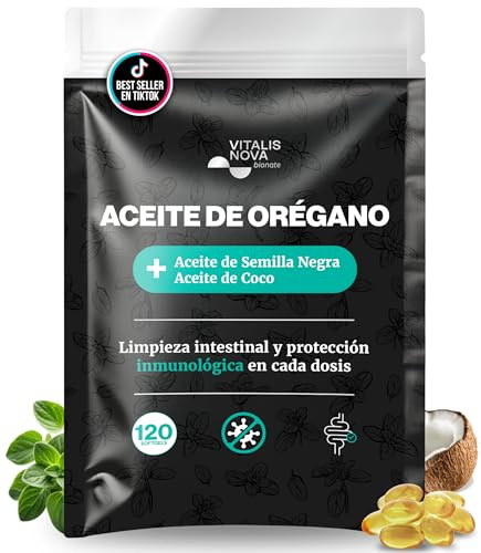 VITALIS NOVA Olio di Oregano 120 capsule morbide 150 mg attivo principale 100 mg semi neri 250 mg di cocco Formula 3 in1 Carvacrol potente digestivo difese naturali facile da ingoiare uso contro la