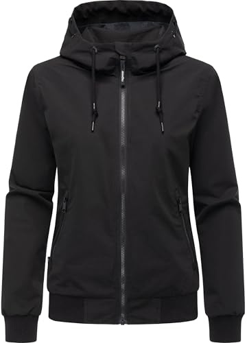 Ragwear lätt övergångsjacka för kvinnor, vattentät och ventilerande funktionell jacka, kort med huva, Oggie YOUMODO XS-6XL, svart, 4XL