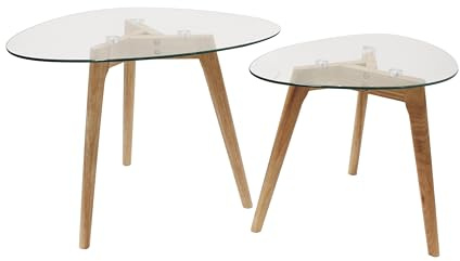 HOME DECO FACTORY - HD3212 Mesas Nido - Diseñadas para la Modularidad del Espacio - Vidrio Templado Transparente - Dimensiones 60 x 45 x 43 cm y 50 x 38 x 40 cm
