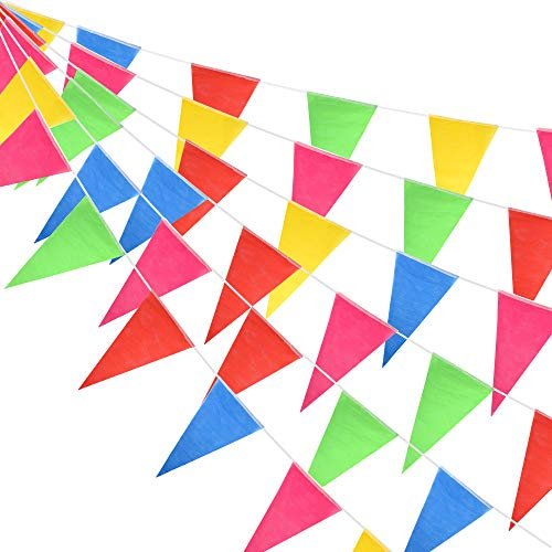 FEPITO 374Feet 300 Flaggen Wimpelkette Draußen Multicolor Bunting Banner Flags Doppelseitige Nylon Wimpel Banner für Hochzeit Geburtstagsfeier Garten Home Decoration