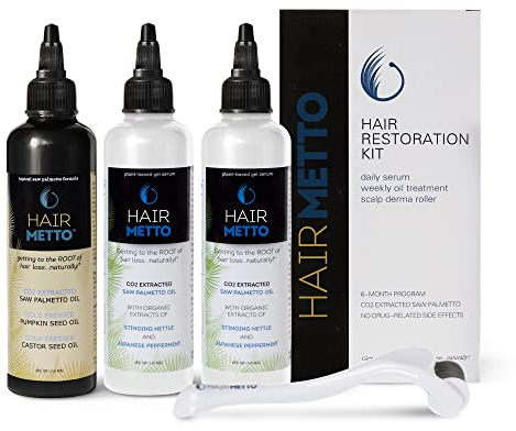 HAIRMETTO Hair Restoration KIT, Topical Saw Palmetto Oil and Serum for Scalp Treatment, restore hair loss, Dermaroller included