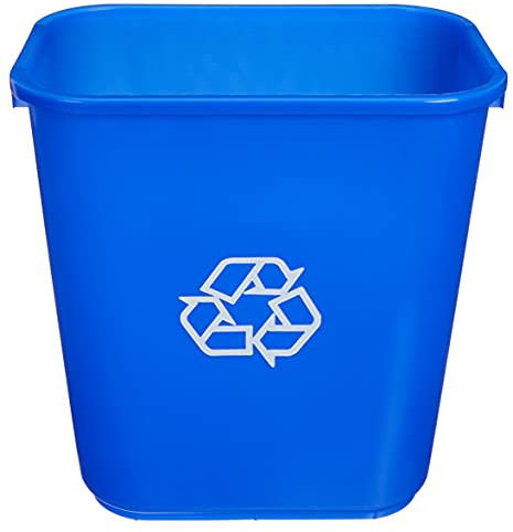Amazon Basics Rectangular Commercial Office Recycling Wastebasket with Recycle Logo, Easy to Clean, 7 Gallon, Blue, Pack of 2