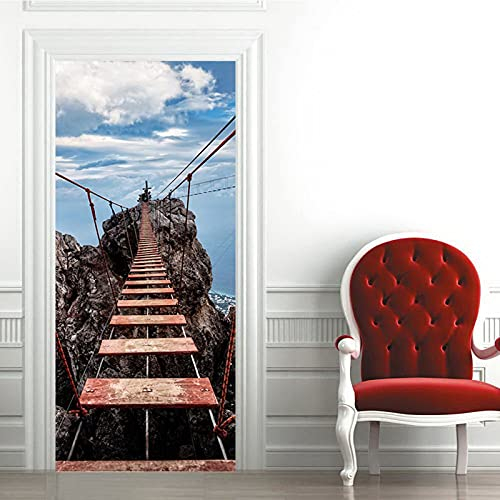 A.Monamour Türtapete Selbstklebend Türfolie Türposter 3D Hänge Brücke Auf Der Berg Klippe Naturlandschaft Vinyl Folie Türdeko Tapete Wandbild Türaufkleber Türtattoo 85 x 200 cm