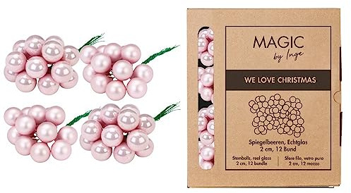Inge-glas Weihnachtskugeln am Draht Glas 2cm x 144 Stück Spiegelbeeren in Kartonbox Hellrosa Lovely Magnolia, Grau,hellrosa,blau,weiß,rose,rosa
