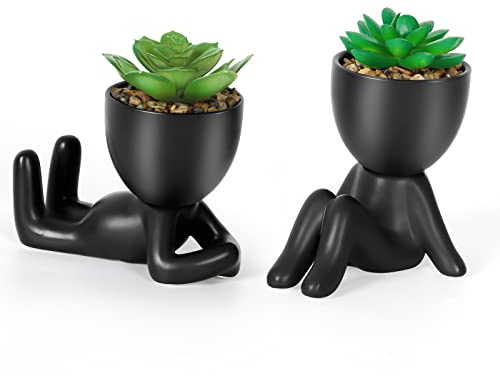 Dremisland 2PCS Fake Plants Artificial Succulents Plants Decor Fake Succulents Indoor Potted Mini Faux Plant with Ceramic Pot Planter Cute Desk Plant for Home Office Table Living Room Shelves