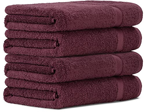 Luckytowel 4er Duschtuch Set 100% Baumwolle, 70x140cm Handtücher, 4er Pack Badetuch Bordeaux
