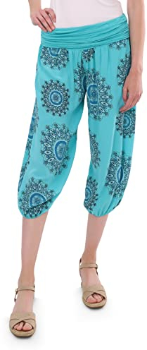 Malito - Damen Haremshose mit Orient Print - Capri Stoffhose elastischer Bund - Aladinhose für Strand & Alltag - Pumphose 7196 (türkis)