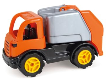 Lena 1264 Workies Müllwagen 14 cm, Spielfahrzeug aus ABS Kunststoff, Müllauto mit kippbaren Laderaum, Gummi-Reifen und verzinkten Stahl-Achsen, für Kinder ab 18 Monaten, Müllfahrzeug in Orange