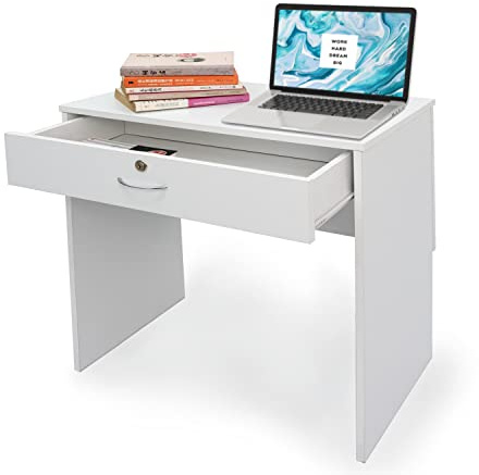 Absolute Deal Wooden Computer Desk with Drawers - Home Office, Study, Vanity, Dressing Table - Tidy Storage for Accessories - 80x40x76.5cm - White Desk