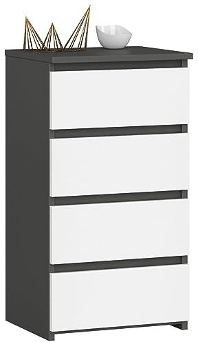 AKORD Kommode CL4 40 cm | 4 Schubladen | Schrank | für das Wohnzimmer | für das Schlafzimmer | B40 x H74 x T35 cm | Gewicht 18,4 kg | Graphitgrau/Weiß