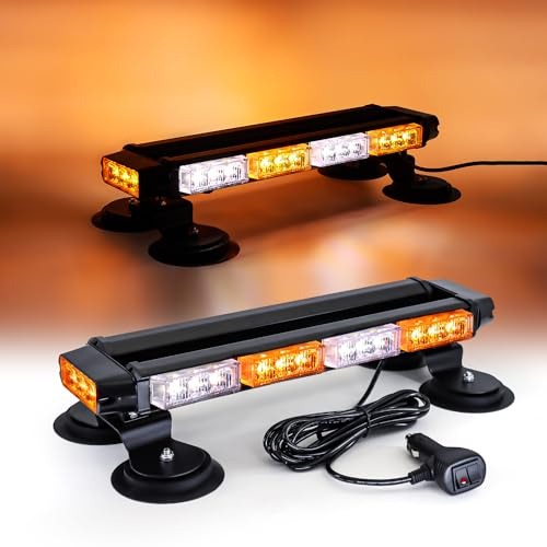 AnTom 4 Sektionen 30 LED Rundumleuchte Orange White LED Warnleuchte vierseitig 90W mit 27 Blinkende Stroboskop-Modi für Auto Pkw Truck Traktor KFZ LKW