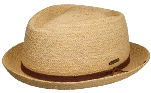 Stetson Uni Diamond Chapeau de Paille de Raphia Pork Pie Protection UV Bande en Cuir Unisexe Printemps Ete