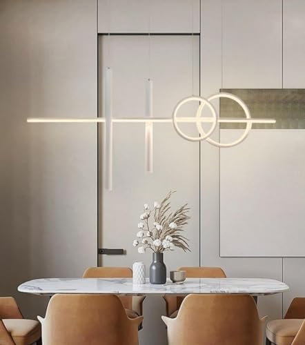 Dopa Dopastore Lampadario a Sospensione LED 48W Design Geometrico Cerchi e Cilindri con Base Lineare Lampada Moderna IP20 da Interni Bianca (Luce calda 3000K)