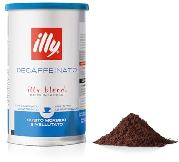 illy, Caffè Macinato per Espresso Tostato DECAFFEINATO, 100% Arabica con Note di Caramello, Cioccolato e Pan Tostato, Senza Caffeina, Gusto Equilibrato, Confezione da 12 Barattoli (12x185g)