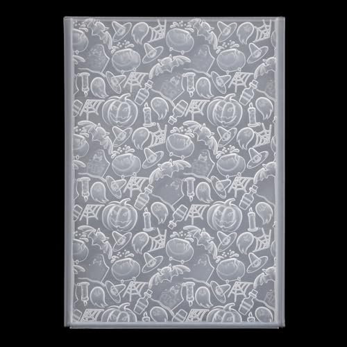 3D Prägefolder, 12,7x17,78cm Fledermaus Kürbis Spinnennetz Hintergrund Halloween Prägeplatten aus Kunststoff Prägeschablone für die Kartenherstellung Bastelarbeiten Scrapbooking Papieralben