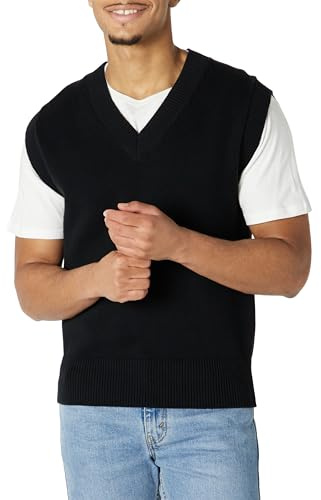Amazon Essentials Pull Sans Manches à Col en V et Coupe Décontractée Homme, Noir, L