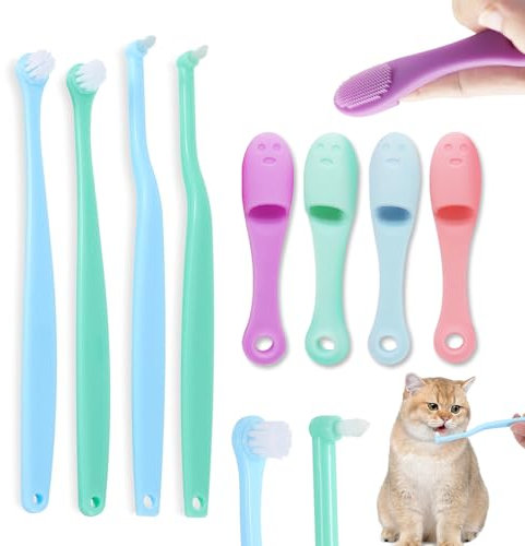 Katzen Zahnbürste 8 Stück Katzenzahnbürste für Katzen,Zahnbürste Hund,Hundezahnbürste für Kleine Hunde,Weiche Tiefenreinigungs Set,Hunde Zahnbürste für Die Zahnpflege Bei Hunden und Katzen
