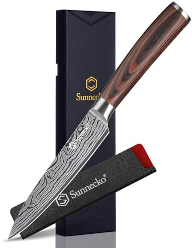 Sunnecko Coltello da Cucina Professionale Multiuso, Coltelli da Cucina Chef Universale 13 cm in Acciaio Inox Laser, per Verdure Carne Frutta